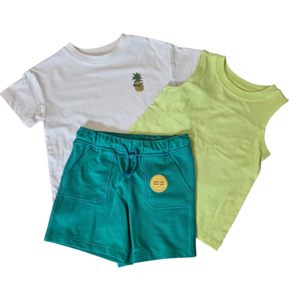 Cat & Jack Toddler Boys 3pc Pineapple Shirt Tank Shorts Set 2T Green Yellow New
